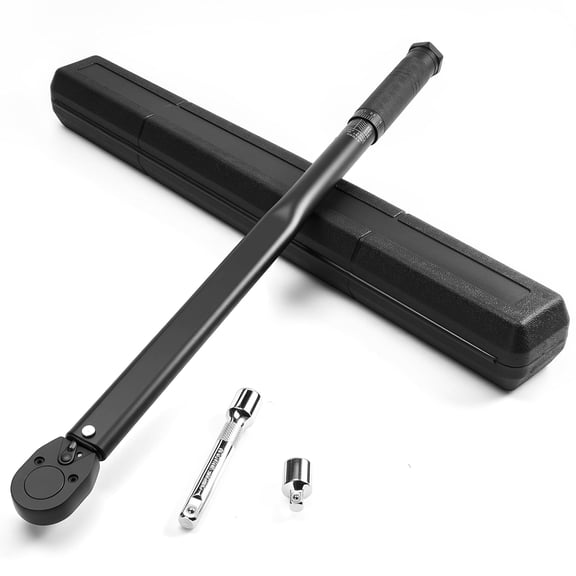 Heavy Duty 1/2-inch Drive Click Torque Wrench 25-250 ft.lb/33.9-338.9 Nm, Dual Range Scales, Includes Adapters and Extension Rod