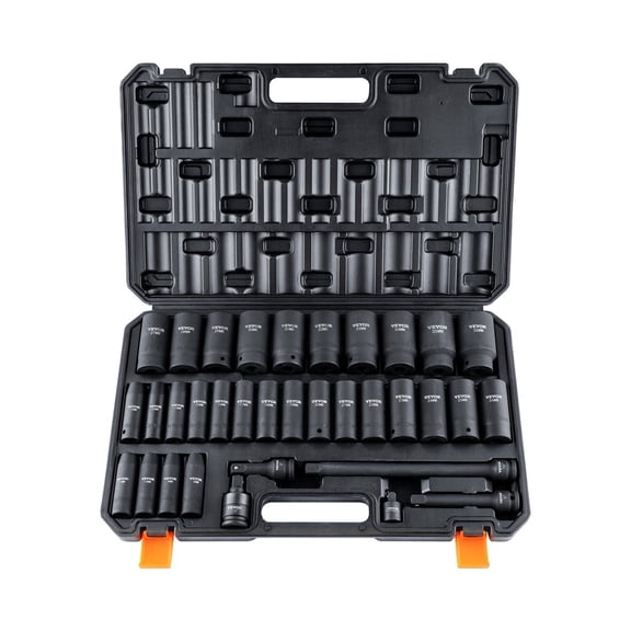 1/2 Inch Drive Deep Impact Socket Set 34 Piece Metric 8-36mm 6 Point Chrome Molybdenum Alloy Steel Auto Repair Tools with Heavy Duty Storage Case