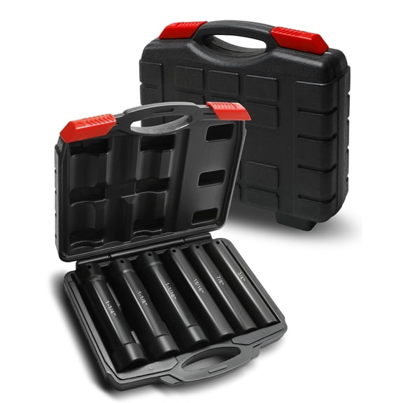 1/2 Inch Drive Extended Length Impact Socket Set, 6 Sizes Extra Deep Socket Set Include Sizes 3/4", 7/8", 15/16", 1-1/16", 1-1/8", 1-1/4" for High Torque Use with Case
