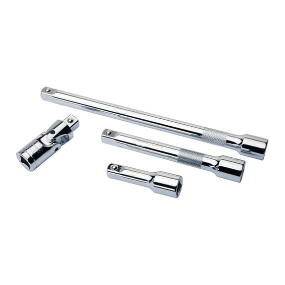 1/2 Inch Drive Extension Set - 4 Piece Vanadium Steel Socket Extensions - Includes Universal Joint - Mirror Finish - Automotive Repair Tools