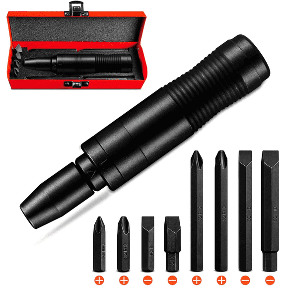 1/2 Inch Drive Impact Screwdriver Set, CR-V, Hand Manual Reversible Impact Driver Set Extractor, 5/16 Inch Bit Adapter with S2 Steel Bits, 10PCS, Disengage Rusted Fasteners or Frozen Bolts