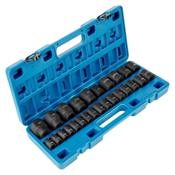 1/2 Inch Impact Socket Set 26 Piece - 6 Point, CR-V Steel, Metric 10-36mm, Shallow Socket Set with Storage Case - Automotive Repair Tools