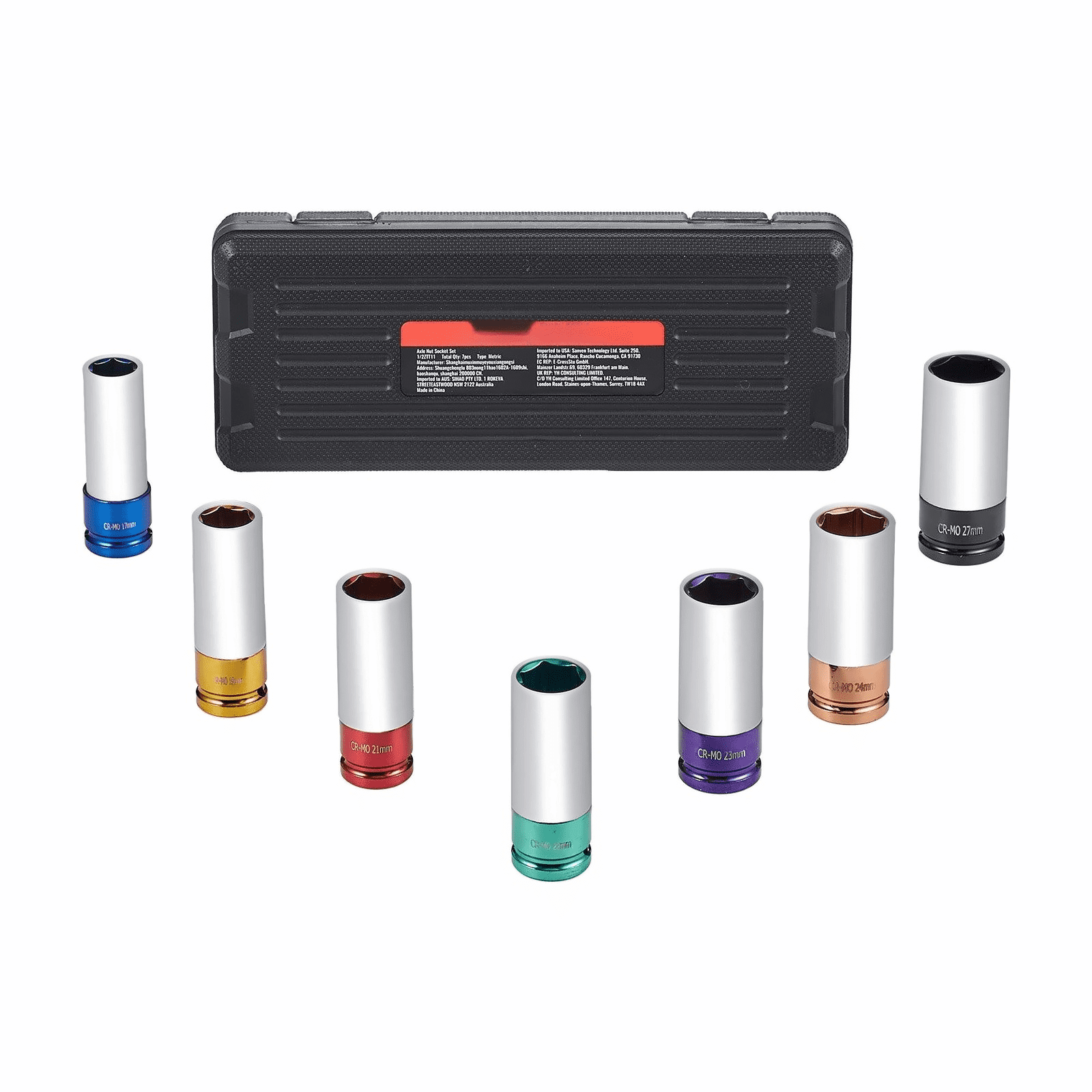 1/2" Drive Lug Nut Socket Set - 7pc Metric Impact Socket Set (17-27mm) - CR-MO Steel Wheel Socket Set with Storage Case - Auto Repair Tools