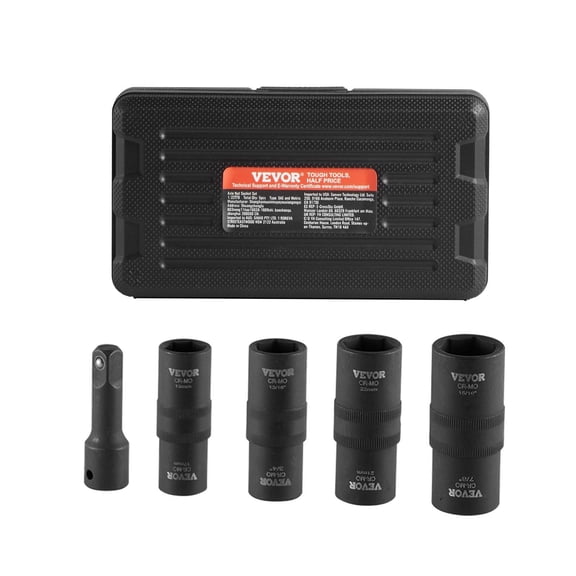 1/2 Inch Drive Metric SAE 6 Point Flip Lug Nut Impact Socket Set 4 Sizes CR MO Steel Wheel Socket with Storage Case Extension Bar for Auto Repair