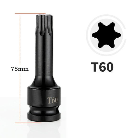 1/2 Inch Drive Socket Adapter For Torx Screwdriver Bit Hex Head Wrench Tool T20 T40 T30 T100 Black Chrome Steel Construction 12.5Mm Square Head T60