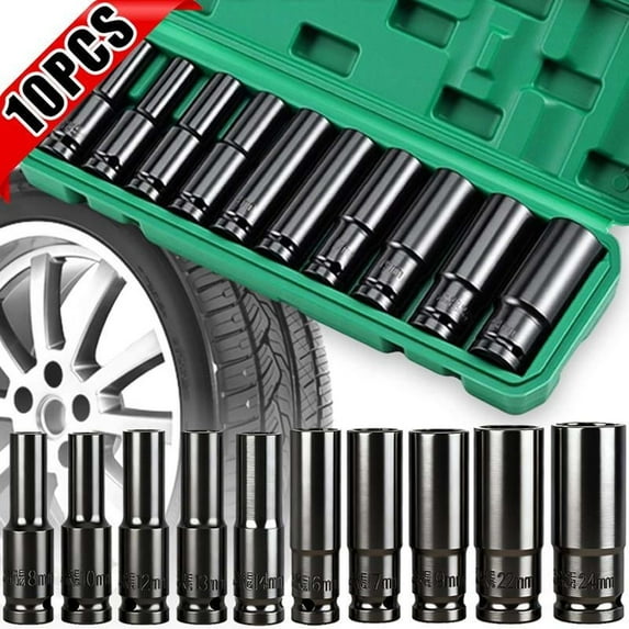 1/2 Inch Drive Socket Set, Professional Extended Socket Wrench Kit, Auto Repair & Maintenance Tools, Chrome Vanadium Steel, Impact Ready, Mechanics Tool Set, Hardware Tools, Garage Essentials