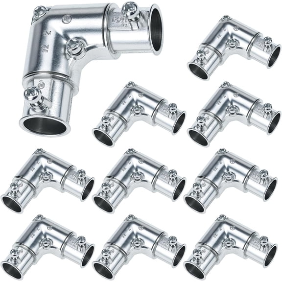 1/2 Inch EMT Conduit Fittings Inside Corner Pull Elbow, 10 Pack 90 Degree Metal Conduit Capped Corner Coupling - Silver