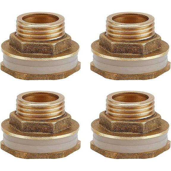 1/2 Inch Female 3/4 Inch Male G Thread Water Connector Solid Brass Threaded Bulkhead Fitting with 2 Rubber Ring Stablizing for Rain Barrels Aquariums