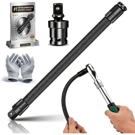 1/2 Inch Flexible Socket Extension Bar  360 Spring Steel Wrench Extender, Heavy Duty Rotating Shaft Extension for Tight Spaces, Automotive Repair Tool