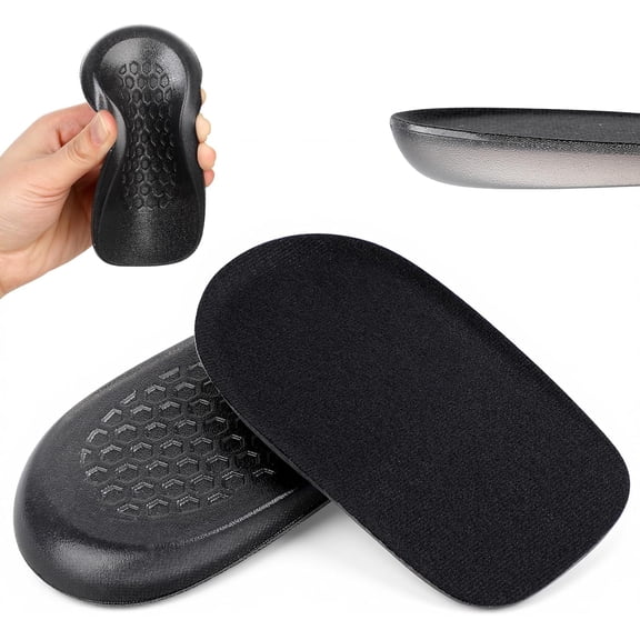 1/2 Inch Gel Heel Lifts, Black Height Increase Shoe Insoles for Men & Women, Shock Absorbing Half Foot Inserts, 1 Pair