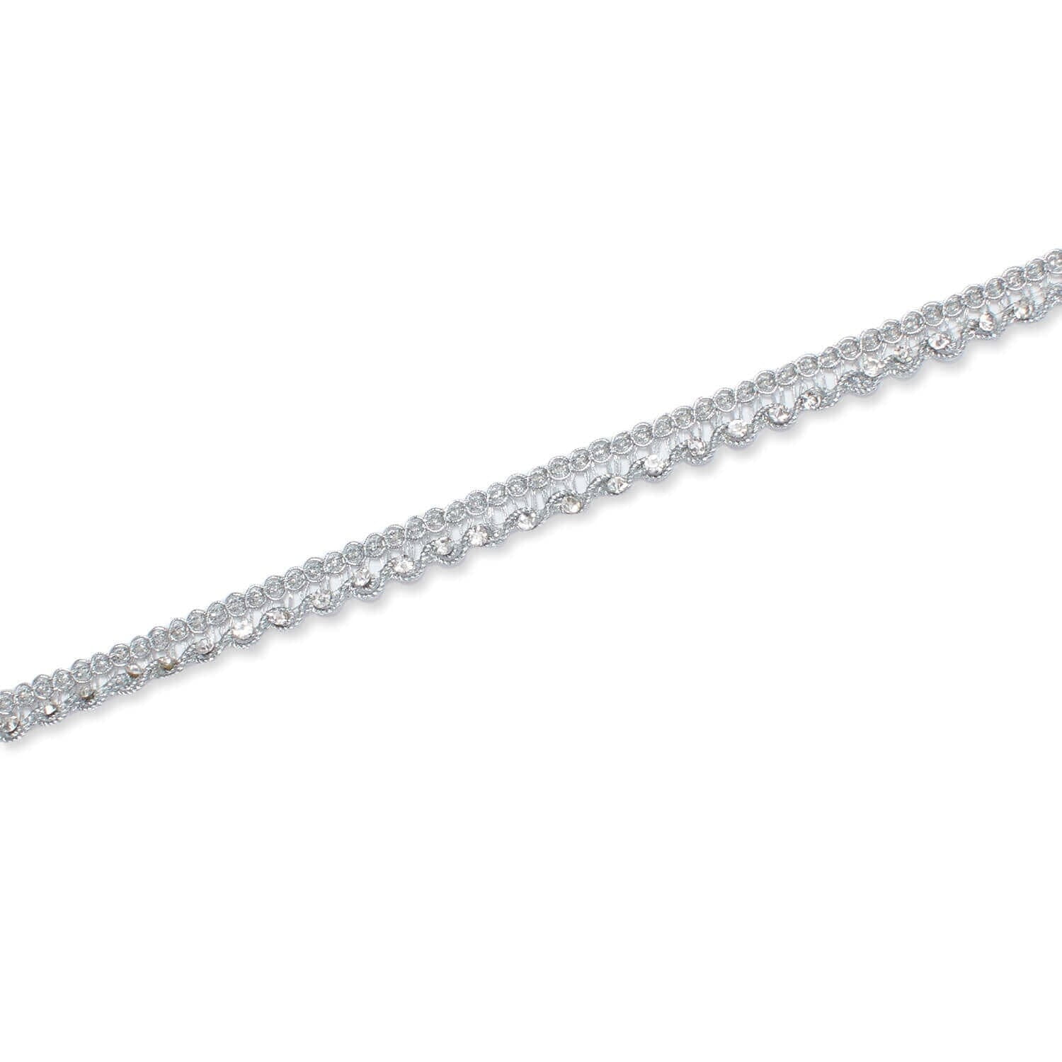 1/2 Inch Glitter Rhinestone Metallic Corded Lace Trim For Sewing, Crafts, Decor, & Upholstery - Silver 1 Pack (9.8 Yards / 9 Meters)