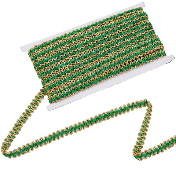 1/2 Inch Green Gimp Braid Trim Gold Metallic Glitter Woven Lace Trimming Polyester Upholstery Decorative Fabric Ribbon