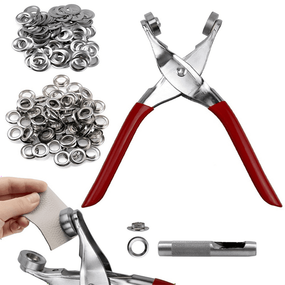 1/2 Inch Grommet Tool Kit, Grommet Kit,Leather Punch Pliers with 200 Silver Metal Eyelets for Leather,Belts,Shoes,Fabric