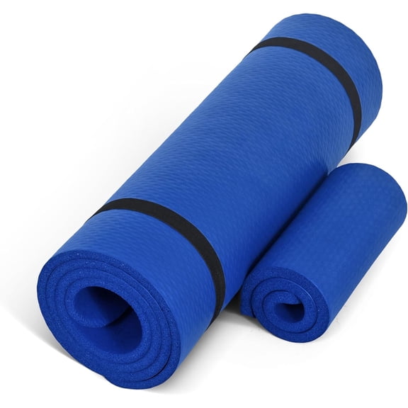 1/2-Inch High Density Exercise Yoga Mat with Strap | Multiple Options-Blue/Yoga Mat w/Knee Pad