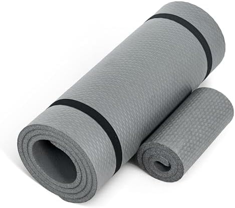1/2-Inch High Density Exercise Yoga Mat with Strap | Multiple Options Gray,Yoga Mat w/Knee Pad