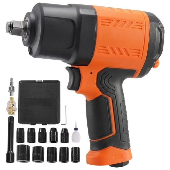 1/2-Inch High Torque Air Impact Wrench, 1400 ft-lbs Pneumatic Gun, Lightweight 4.6 lbs Design, with 11-PC CR-V Impact Socket Set & Carrying Case