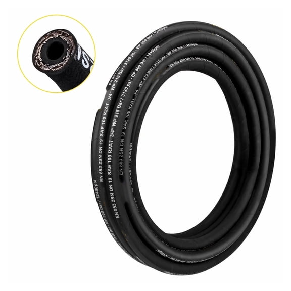 1/2 Inch Hydraulic Hose 100 ft, 4000 PSI Rubber Hose, Steel Wire Braid Hydraulic Oil Hose, Flexible Hydraulic Hose for Construction Agriculture Machinery