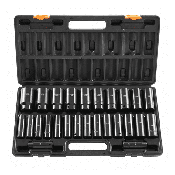 1/2 Inch Impact Socket Set 26 Piece - Deep 6-Point Metric Impact Sockets 10mm-36mm, Cr-V Steel with Storage Case for Mechanics, Trucks & Automotive Repair