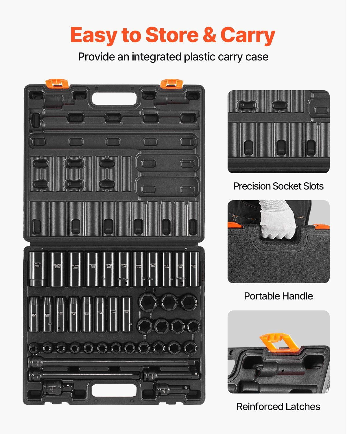 1/2 Inch Impact Socket Set 43-Piece, Metric 6-Point Sockets (9-30mm), Standard & Deep for Impact Wrench – Mechanic Tool Kit