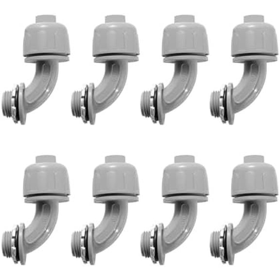 1/2-Inch Liquid Tight Connector 90-, for PVC Electrical Flexible Conduit Fittings NPT Non-Metallic Connectors, for Outdoor Tubes Tools, UL Listed, Grey, 8-Pack