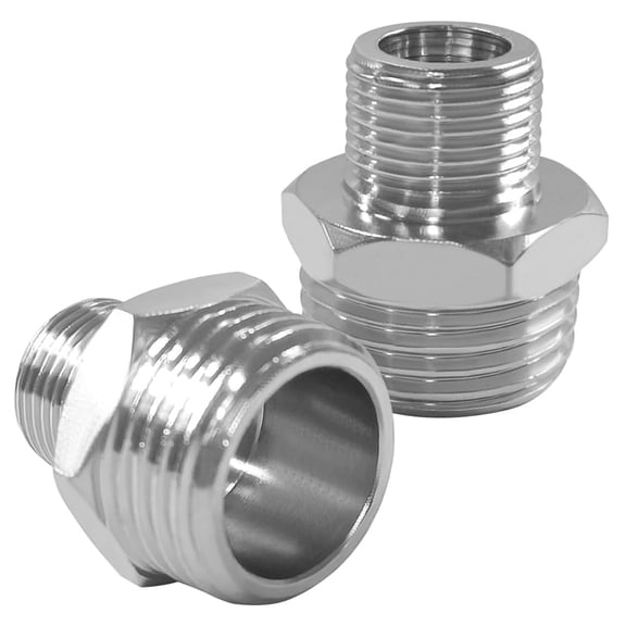 1/2 Inch Male to 3/8 Inch Female Thread Bushing Pipe Fitting, Nickel Plated Brass Reducer Faucet Connector, Water Hose Adapter for RV Kitchen Bathroom Plumbing, 2PCS
