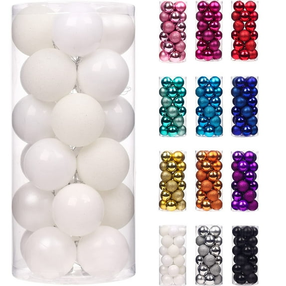 1.2 Inch Mini Shatterproof Plastic Christmas Tree Decorative Hanging Balls, 24 Pcs/Pack
