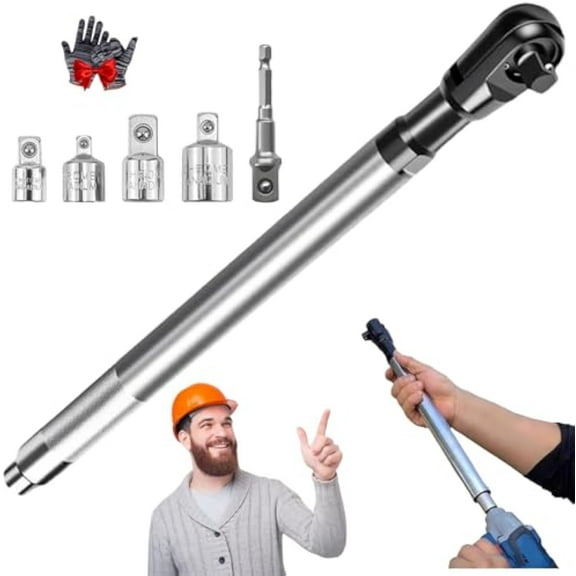 1/2-Inch Multi-Function Electric Extension Wrench, Offset Extension Wrench Impact for Electric Drills and Impact, Wrenches with 4 Socket Converters, Heavy-Duty Slim Design for Tight Spaces (1 Set)