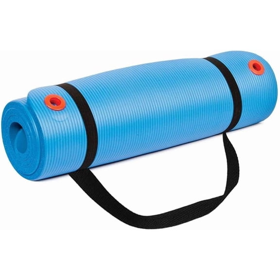 1/2 Inch Non-Slip Exercise Mat with Carry Strap for Men & Women - Thick Surface for Yoga, Pilates, Fitness, and Aerobics - & Gym Workouts