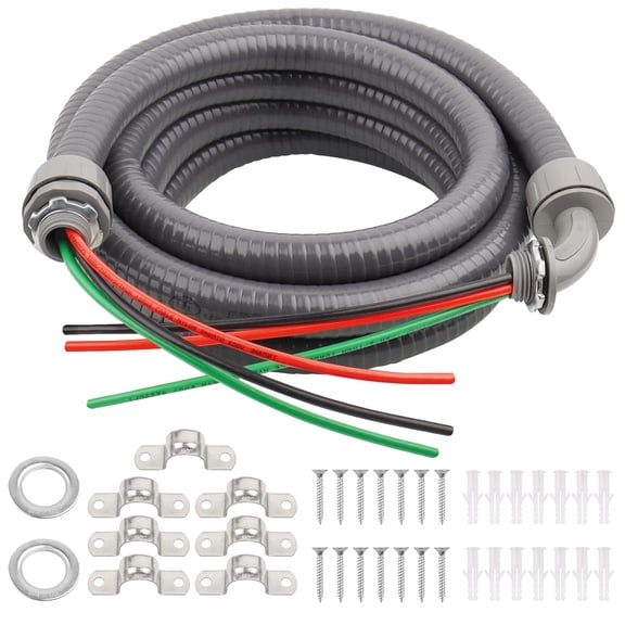 1/2 Inch Non-Terminal 12 FT Liquid Tight Electrical Conduit Kit with 10/3 Gauge THHN Wire for Heater Air Conditioner Mini Split Systems