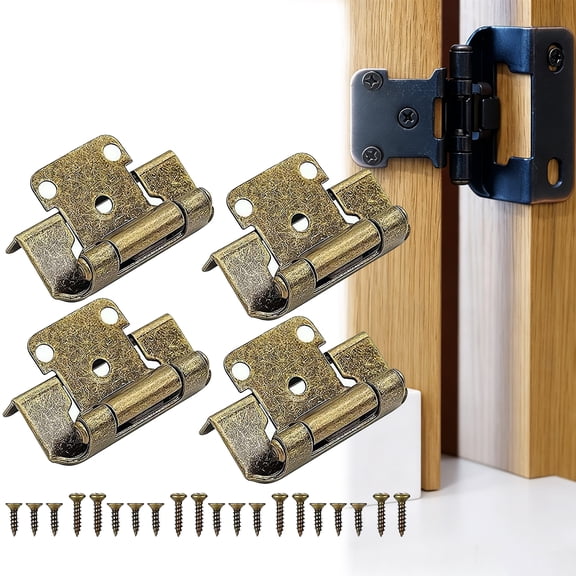 1/2 Inch Overlay Cabinet Hinges, Matte Black Self-Closing Semi-Concealed Partial Wrap Face Frame Hinges for Kitchen Cupboard Doors, Bathroom Vanity Hardware, Durable Home Improvement Replacement