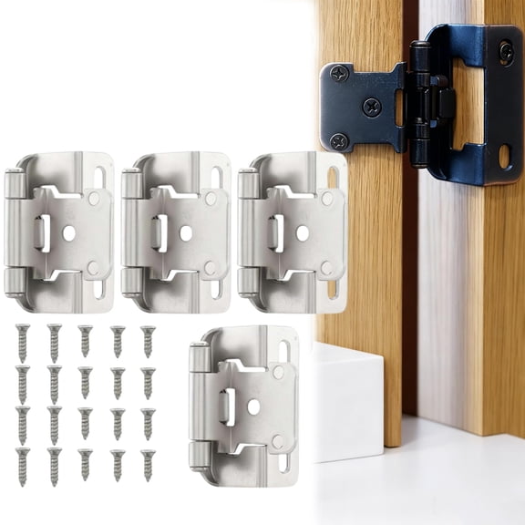 1/2 Inch Overlay Cabinet Hinges, Matte Black Self-Closing Semi-Concealed Partial Wrap Face Frame Hinges for Kitchen Cupboard Doors, Bathroom Vanity Hardware, Durable Home Improvement Replacement
