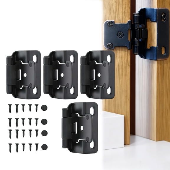 1/2 Inch Overlay Cabinet Hinges, Matte Black Self-Closing Semi-Concealed Partial Wrap Face Frame Hinges for Kitchen Cupboard Doors, Bathroom Vanity Hardware, Durable Home Improvement Replacement
