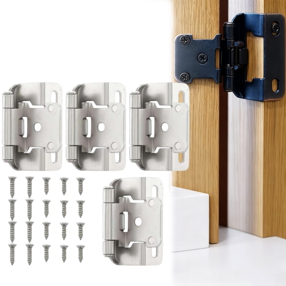 1/2 Inch Overlay Cabinet Hinges, Matte Black Self-Closing Semi-Concealed Partial Wrap Face Frame Hinges for Kitchen Cupboard Doors, Bathroom Vanity Hardware, Durable Home Improvement Replacement