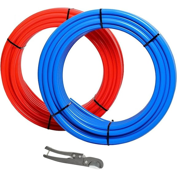 1/2 Inch PEX-B Pipe, 2 Rolls Blue & Red Each 75 Feet (150ft) Length PEX Tubing Pipes, for Potable Water and for Hot/Cold Water-Plumbing Applications with a Pipe Cutter