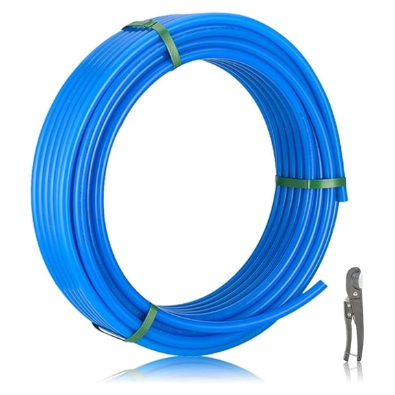1/2 Inch PEX-B Pipe - 200ft Blue Tubing for Plumbing - NSF Certified PEX Tubing with Cutter - Hot & Cold Water Radiant Heat Floor Heating RV