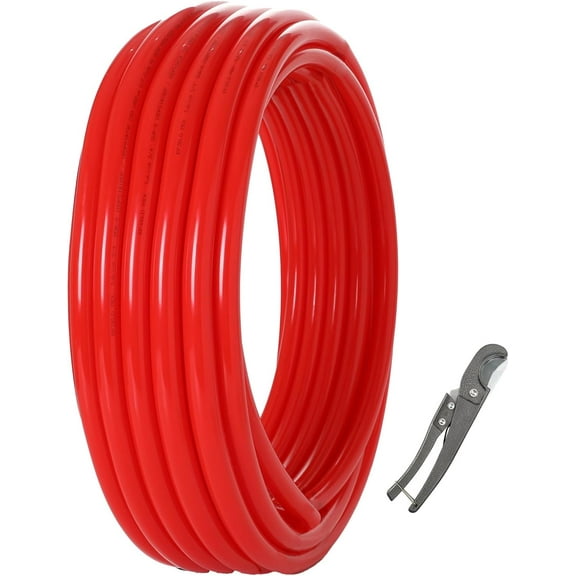 1/2 Inch PEX-B Pipe/Tubing, 300 Feet Length, Red, for Potable Hot/Cold Water Plumbing Application, with Pipe Cutter