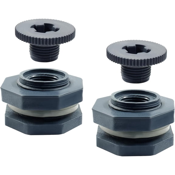 1/2-Inch PVC Bulkhead Fitting with Sealing Plugs, Leak-Proof Water Tank Connector for Rain Barrels and Aquariums, 2 Pack