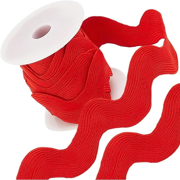 1.2 Inch RIC Rac 5 Yards Rick Rack Trim Sewing Rickrack Lace Wave Ribbon Zig Zag Crimson Wave Bending Lace Trim S Shaped Woven Fabric with Spool for DIY Crafts Wedding Dress