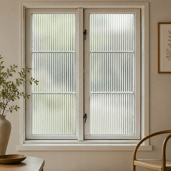 1/2-Inch Reeded Glass Window Film, Frosted Reeds Window Privacy Film, 3D Non Adhesive Window Decals for Home Bathroom Living Room Office, 17.7x78.7 Inches, Decorative Light Filtering Window Cover