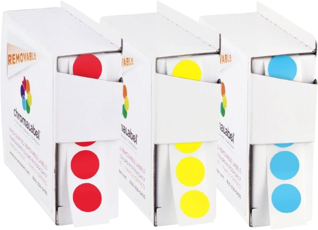 ChromaLabel 1/2" Round Color Coding Stickers | 1200 Removable Dots, 5 Fluorescent Colors | For Pricing, Organizing, Garage Sales