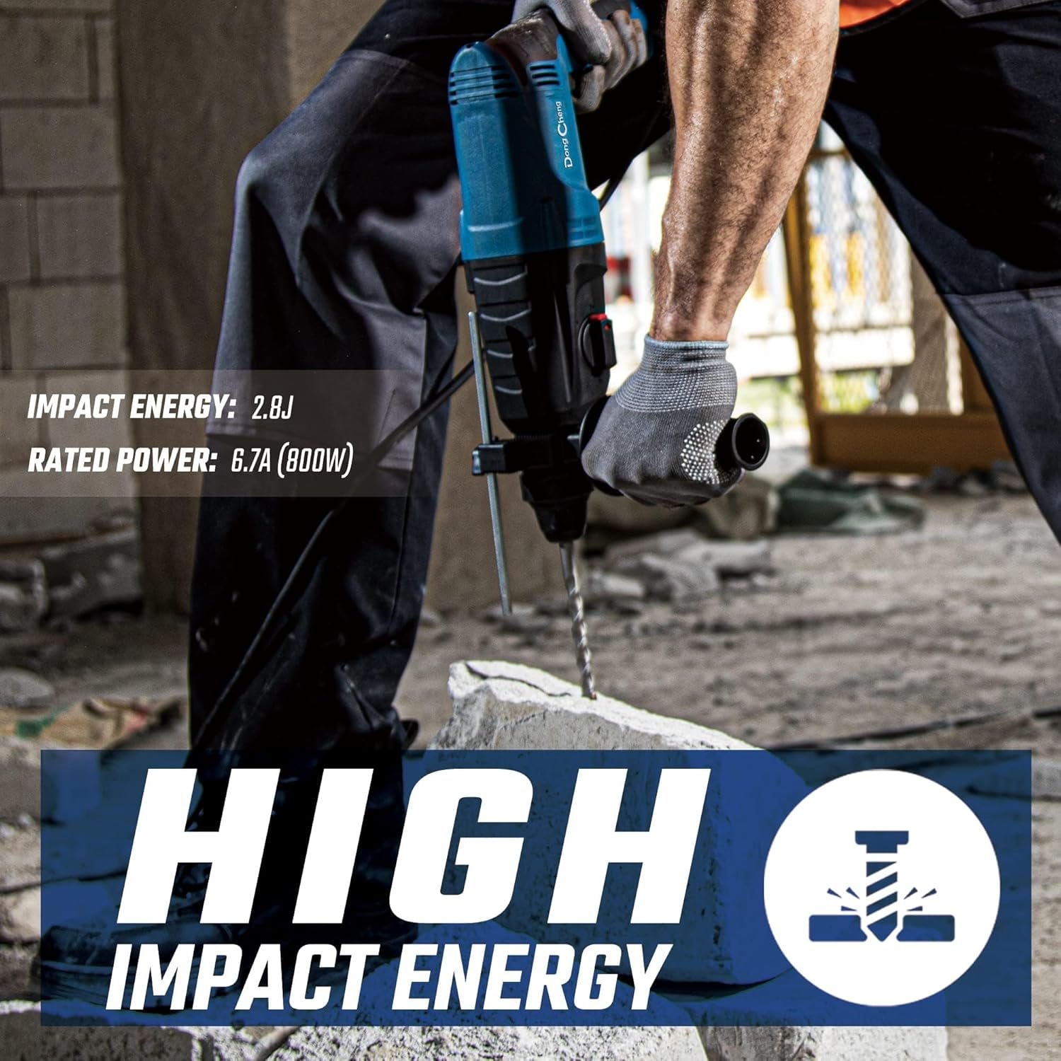 1/2 Inch SDS-Plus Heavy Duty Rotary Hammer Drill with Safety Clutch, 3 Functions & Vibration Control, Including Drill Bits
