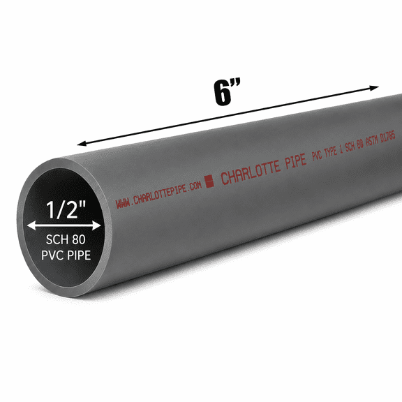 1/2 Inch Schedule 80 PVC Pipe - Cut to Custom Length (6")