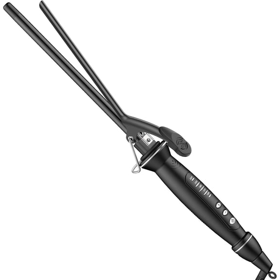 1/2 Inch Small Curling Iron, 0.5 inch Extra Long Thin Curling Wand with Clamp for Short Hair & Bangs, Ceramic Hair Curler for Tight Ringlets and Spiral Curls, Dual Travel Tool, Black
