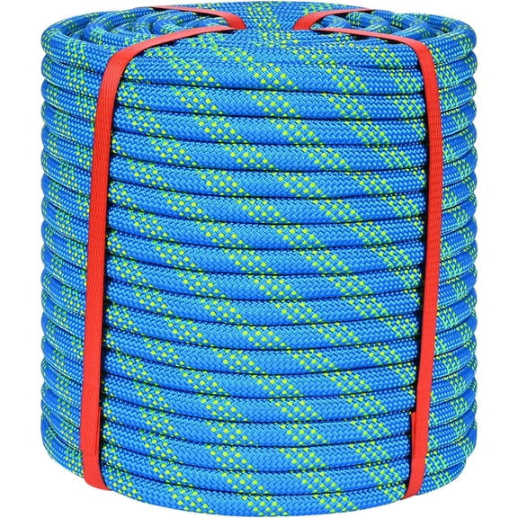 1/2 Inch Static Climbing Rope (150 Ft) - 9000lbs High Strength Arborist Bull Rope for Tree Pulling, Rigging & Rappelling - 48 Strand Polyester Braided Core, Red