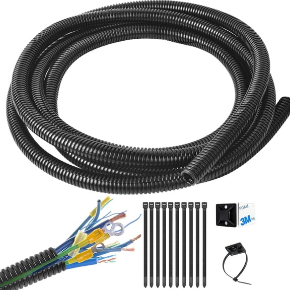 1/2 Inch Wire Loom Split Tubing 10 Ft Cord Protector Electric Wires Cover Automotive Flexible Conduit Black