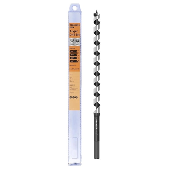 TOOLMAYS Long Auger Drill Bit Hex Shank for Wood, Drywall, Plastic, Composite Materials 1/2 Inch x 12 Inch