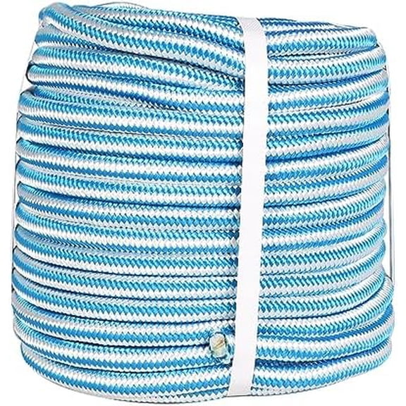 1/2 Inch x 150 Feet Double White Blue  Polyester Rope 6000 Lbs Great Breaking Strength Pulling Rope for Planting Trees Camping Swings$$Tools & Hardware Other