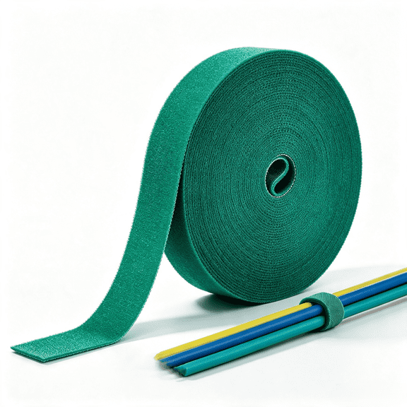 1/2 Inch x 30 FT Double Sided Hook and Loop Roll Tape | Two Sides, Self Stick, No Adhesive Reusable Cable Ties Wrap for Cable Management, Heavy Duty Extender Straps Long Wire Strips Green