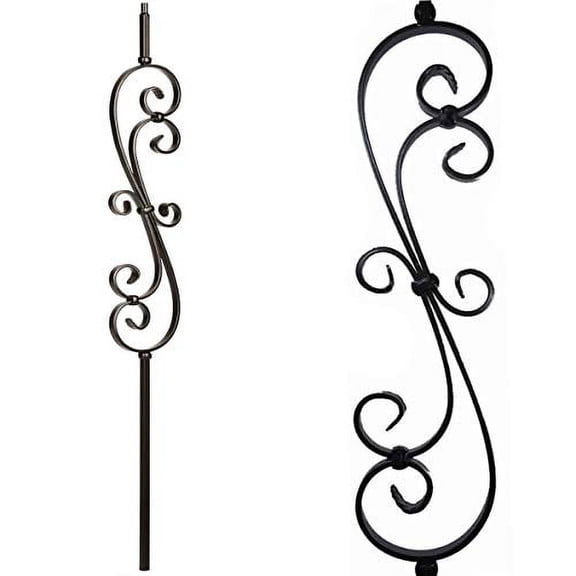 1/2" Iron Baluster Scroll (Contractor 10-Pack)   Hollow Metal Spindles -  Railing Scroll (Real Black Not Matte)