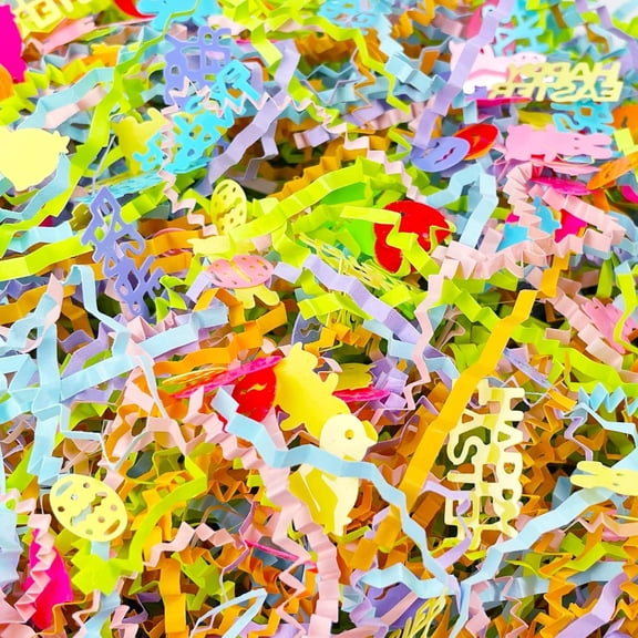 1/2 LB Easter Grass Crinkle Cut Paper Large Pack Raffia Multi Color Recyclable Shred for Gift Box Basket Filler Party Birthday Wrapping